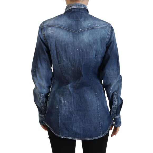 Dsquared² Blue Washed Cotton Button Down Collared Denim Women's Shirt - Picture 3 of 5